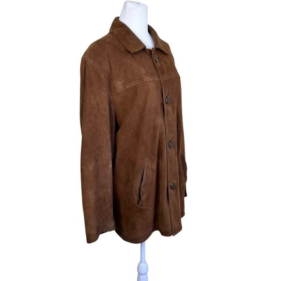 Mens Sz S Vintage 90s Brown Suede Jacket Button Front boxy Fit Hip Length Worn - Picture 3 of 16